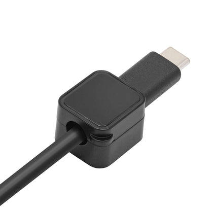 Sort USB-C kabel med firkantet stik, kompatibel med Magnetisk kabelclips Sort (3-pakning), nærbillede, ingen logo.