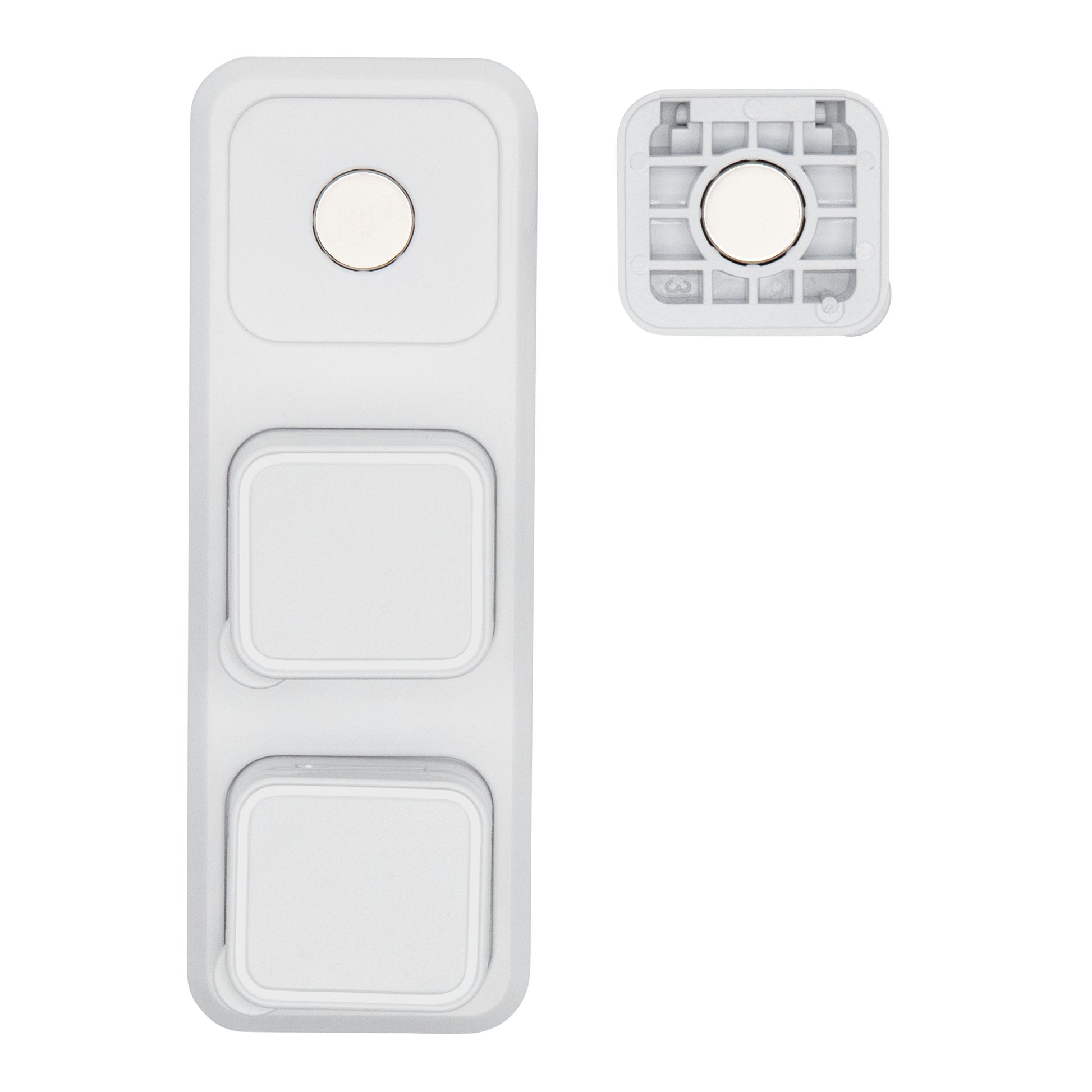 Luxorparts magnetisk kabelklemme med baseplade hvid 6-pak rektangulær plast, to firkantede knapper, rund magnettop.