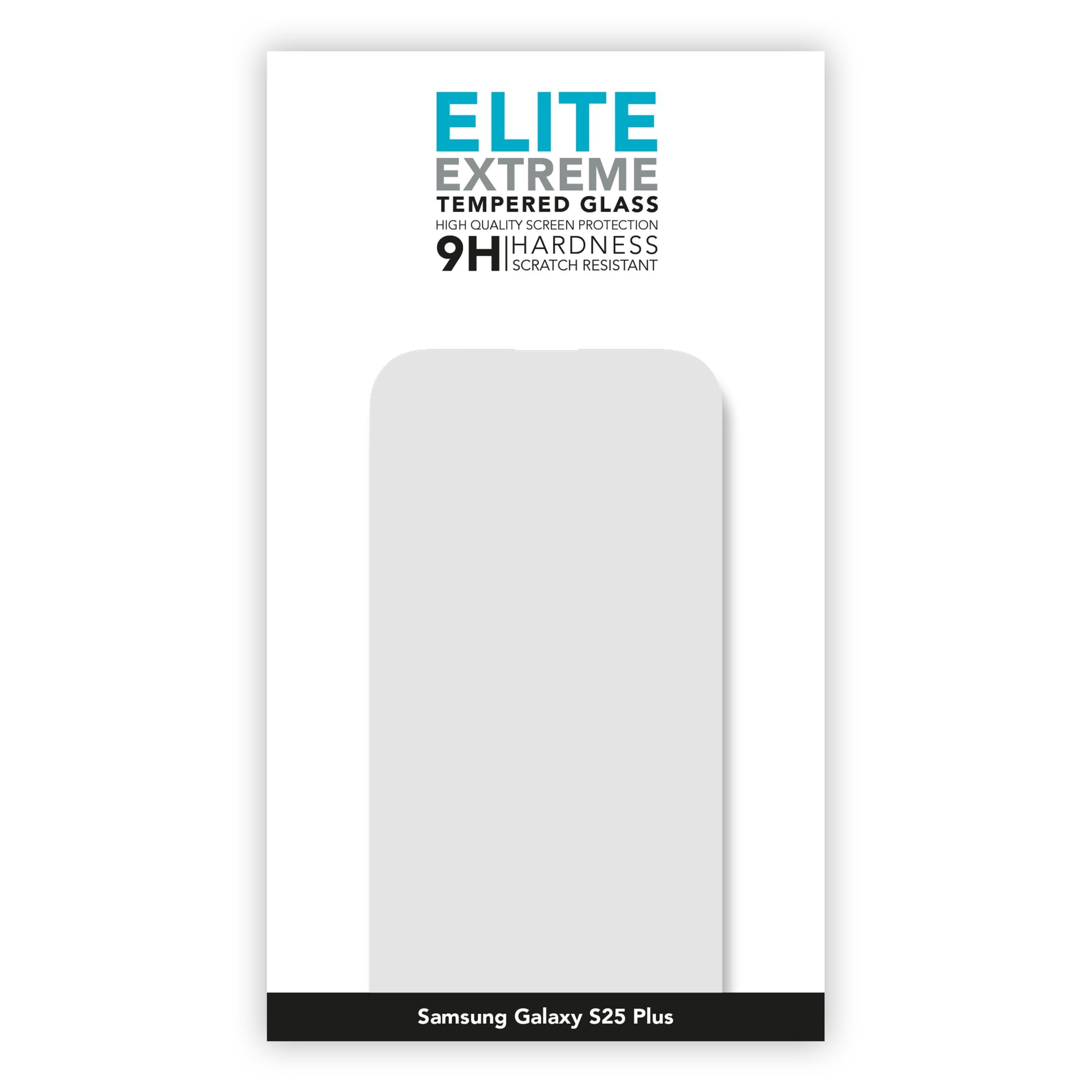 Linocell Elite Extreme skærmbeskyttelse Samsung S25 Plus 9H hærdet glas, emballage med telefon-silhuet.
