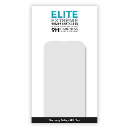 Linocell Elite Extreme skærmbeskyttelse Samsung S25 Plus 9H hærdet glas, emballage med telefon-silhuet.