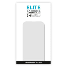 Elite Extreme skærmbeskyttelse til Samsung S25 Ultra i emballage med 9H hårdhed, ridsemodstand og telefonomrids.