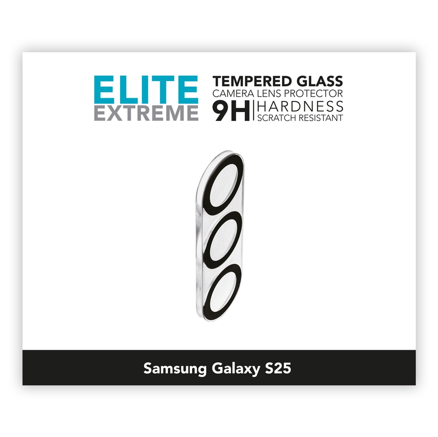 Kamerabeskyttelse til Galaxy S25 i hærdet glas 9H med tre huller, ridsefast overflade.