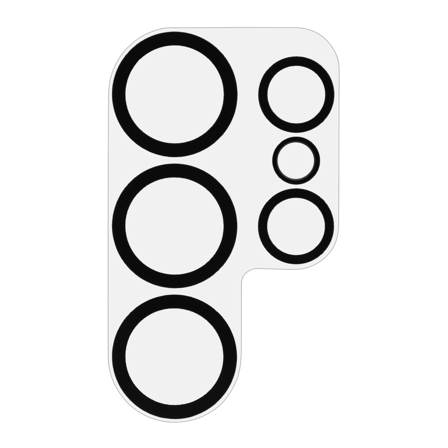 Linocell Elite Extreme beskyttelse til kamera Samsung Galaxy S25 Ultra, syv sorte ringe viser design og udskæringer.