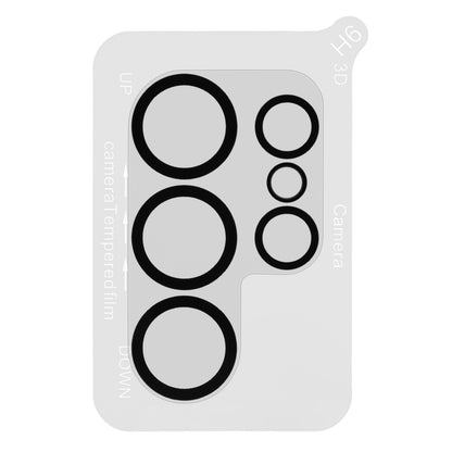 Kamerabeskyttelse til Galaxy S25 Ultra, transparent hærdet glas med 6 udskæringer, justeringsmærker og teksten "camera tempered film.