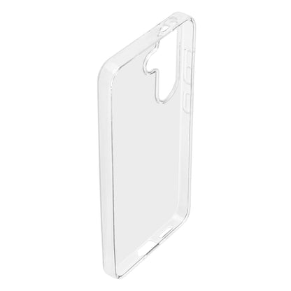 Transparent fleksibelt cover til Samsung Galaxy S25 med præcise udskæringer til kamera, knapper og porte.