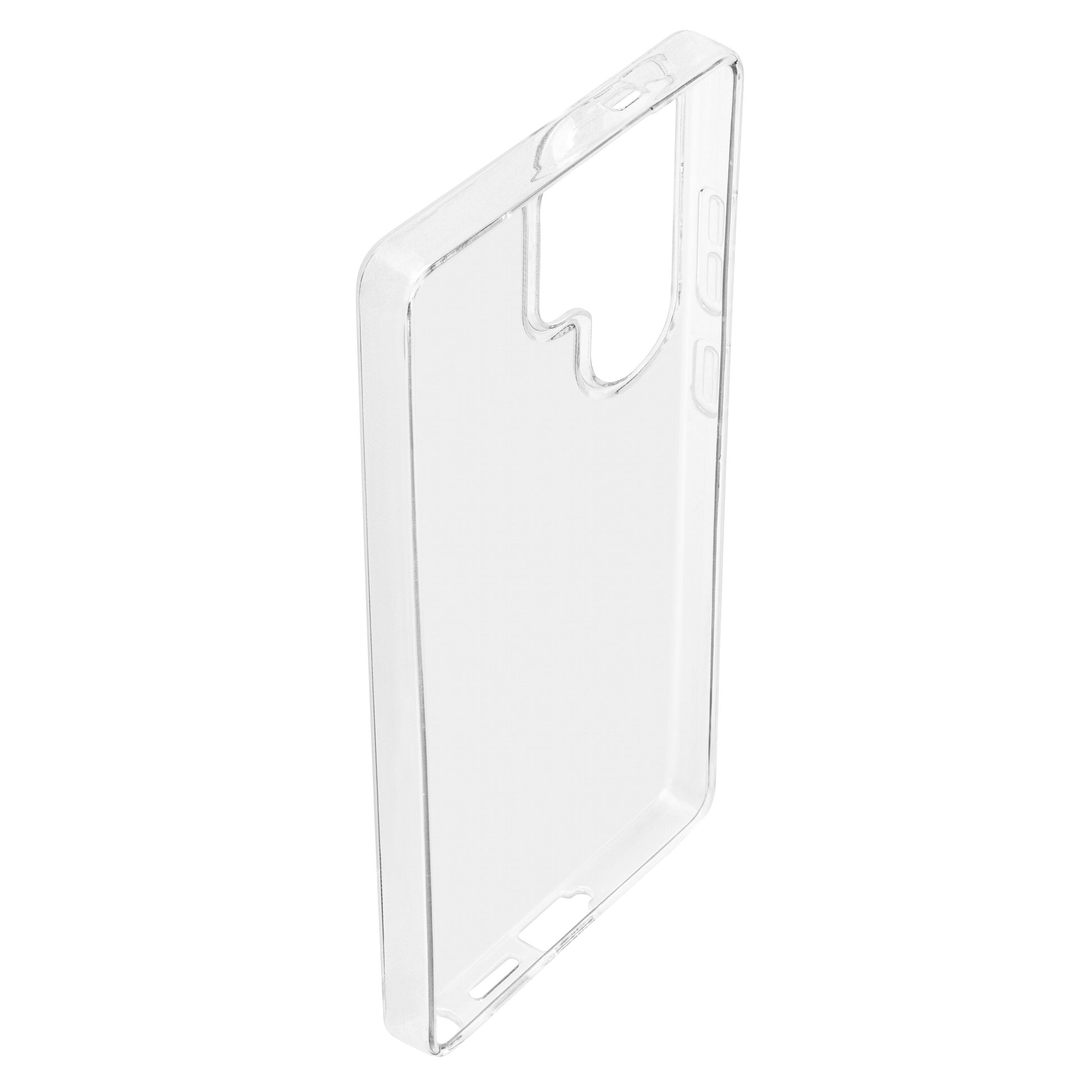 Transparent fleksibelt cover til Samsung Galaxy S25 Ultra med præcise udskæringer og indbygget ståfunktion.