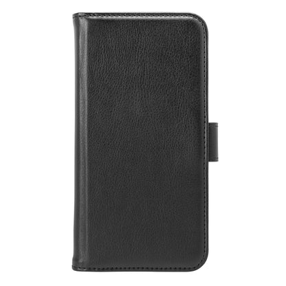 Linocell Mobilpung 2-i-1 til Galaxy S25 Plus sort læder, tekstureret overflade, kortopbevaring, magnetlukning højre side.