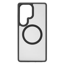 Hard Case mobilcover til Samsung Galaxy S25 Ultra, gennemsigtigt med sort kant og stor sort cirkel, kamerahul øverst til venstre.