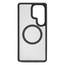 Hardcase mobilcover til Samsung Galaxy S25 Ultra sort med gennemsigtig bagside og stor sort cirkel midt, kameracutout.