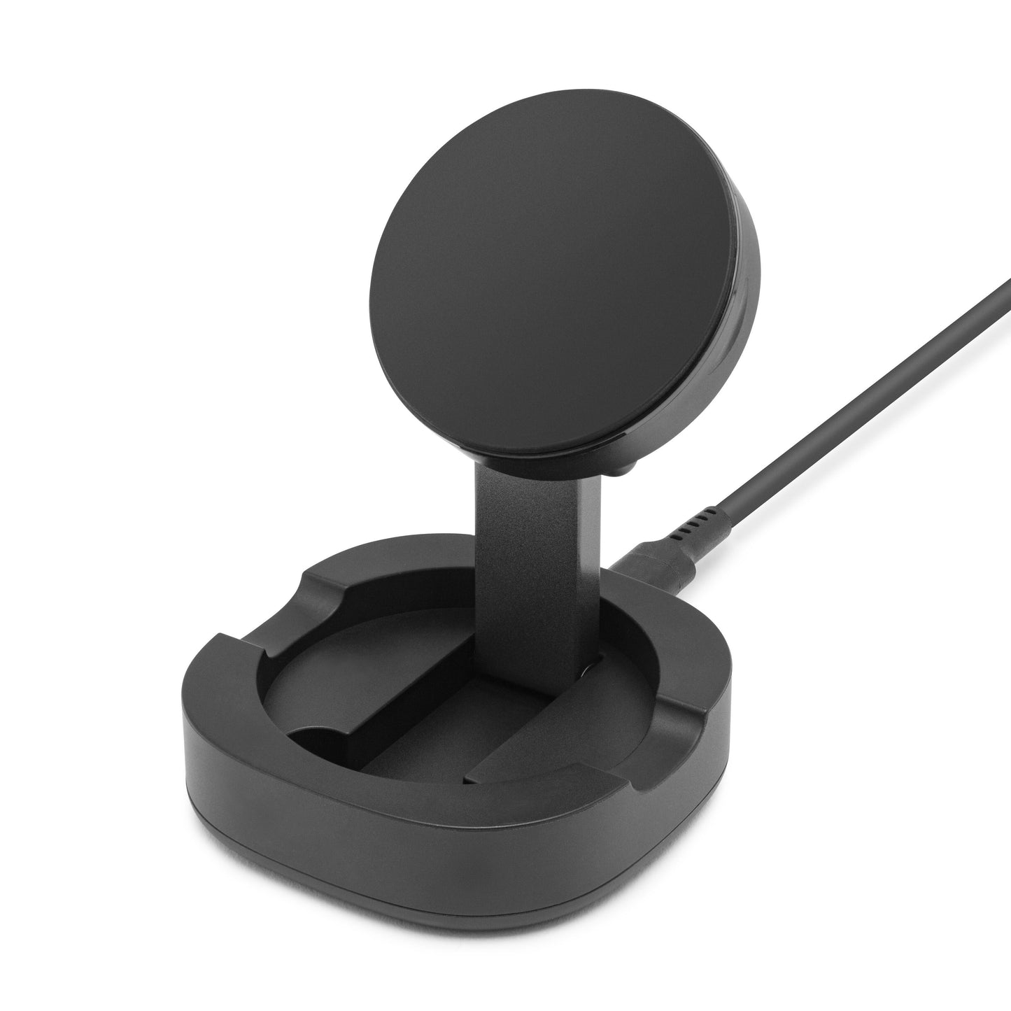 Linocell magnetisk mobilholder til trådløs opladning sort, rund ladeplade over rillet base med kabel, til iPhone 12-16.