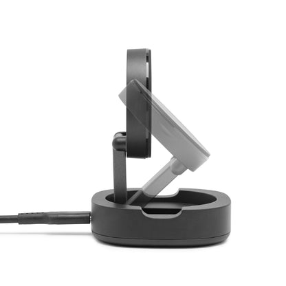 Magnetisk mobilholder til trådløs opladning, til vinklede positioner på rund fod med fastmonteret kabel, til iPhone 12-16.
