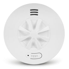 Housegard Luma trådløs varmeapparat rund hvid, central ventilation, tre top-slids, TEST-knap, varmesensor, 10-års batteri.