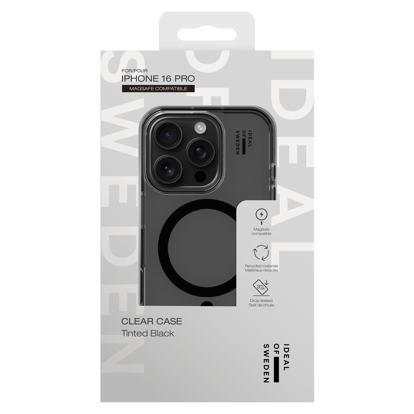 IDEAL OF SWEDEN Clear MagSafe Case iPhone 16 Pro Tinted Black, MagSafe-kompatibel, genbrugsmaterialer, faldtestet, emballage.