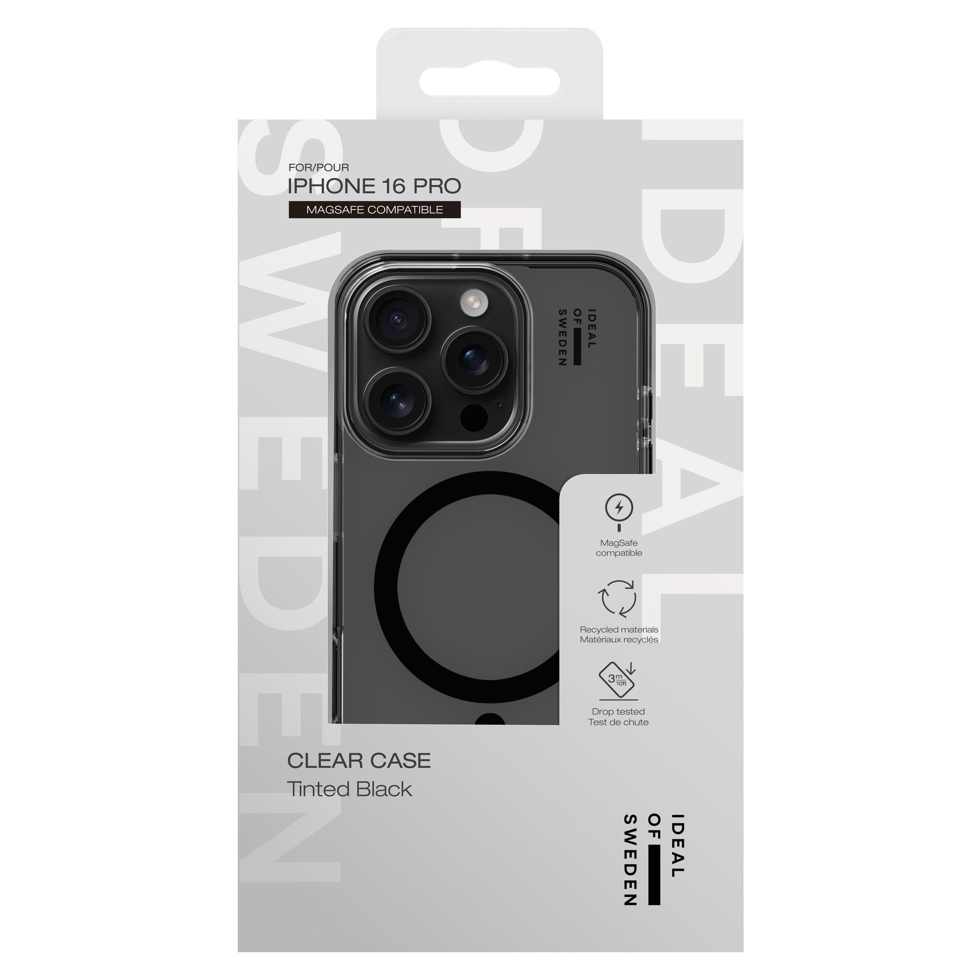 IDEAL OF SWEDEN Clear MagSafe Case iPhone 16 Pro Tinted Black, MagSafe-kompatibel, genbrugsmaterialer, faldtestet, emballage.
