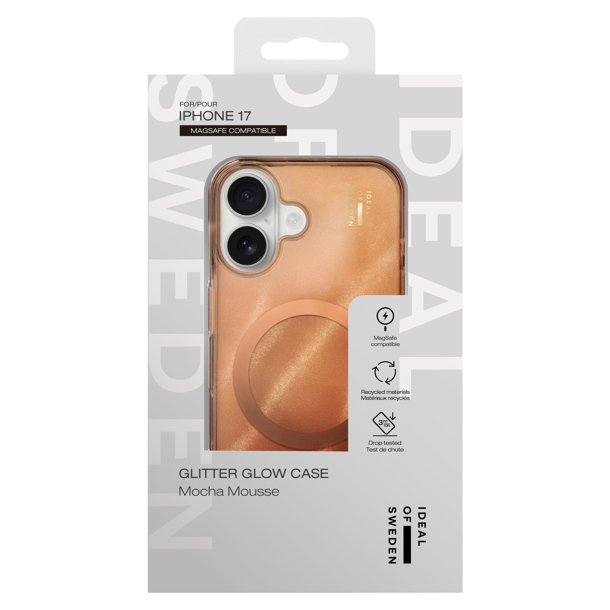 IDEAL OF SWEDEN Clear MagSafe Cover iPhone 17 Mocha Mousse, 3m dropbeskyttelse, genbrugsmateriale, logoæske.