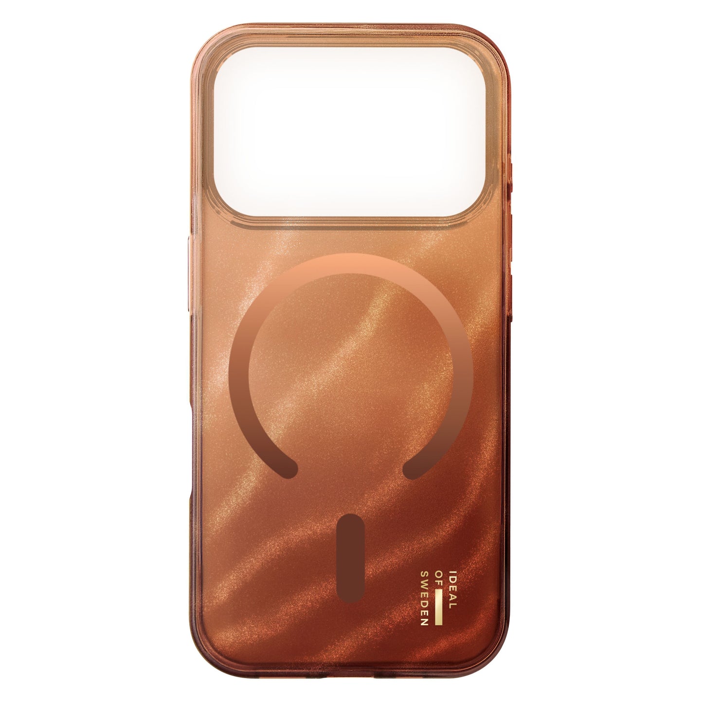 IDEAL OF SWEDEN Clear MagSafe Case iPhone 17 Pro Mocha Mousse, transparent med cirkulær MagSafe og logo nederst til højre.