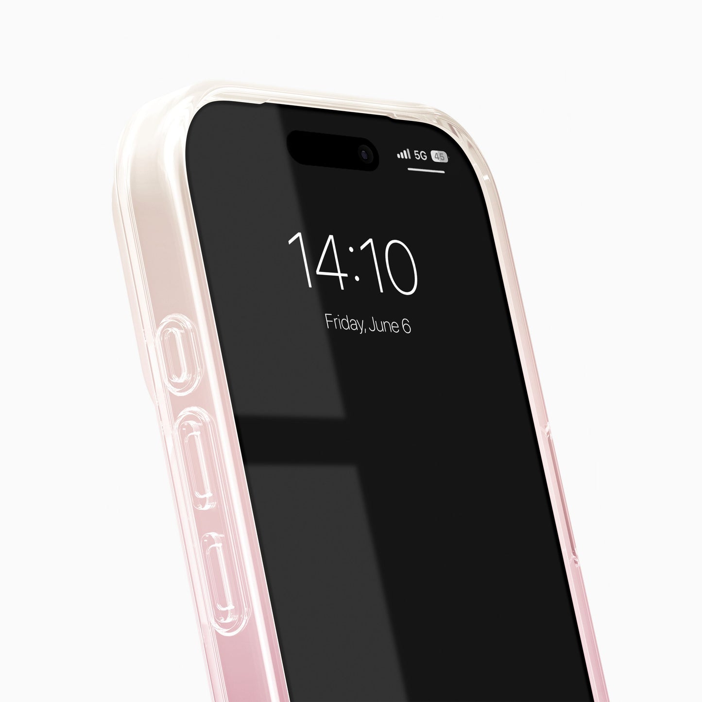 IDEAL OF SWEDEN Clear MagSafe Case til iPhone 17 Pro Rose Blush, gennemsigtigt cover, iPhone viser 14:10, fredag 6. juni.