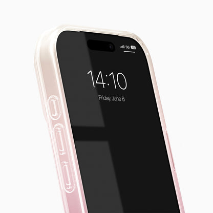 IDEAL OF SWEDEN Clear MagSafe Case til iPhone 17 Pro Rose Blush, gennemsigtigt cover, iPhone viser 14:10, fredag 6. juni.