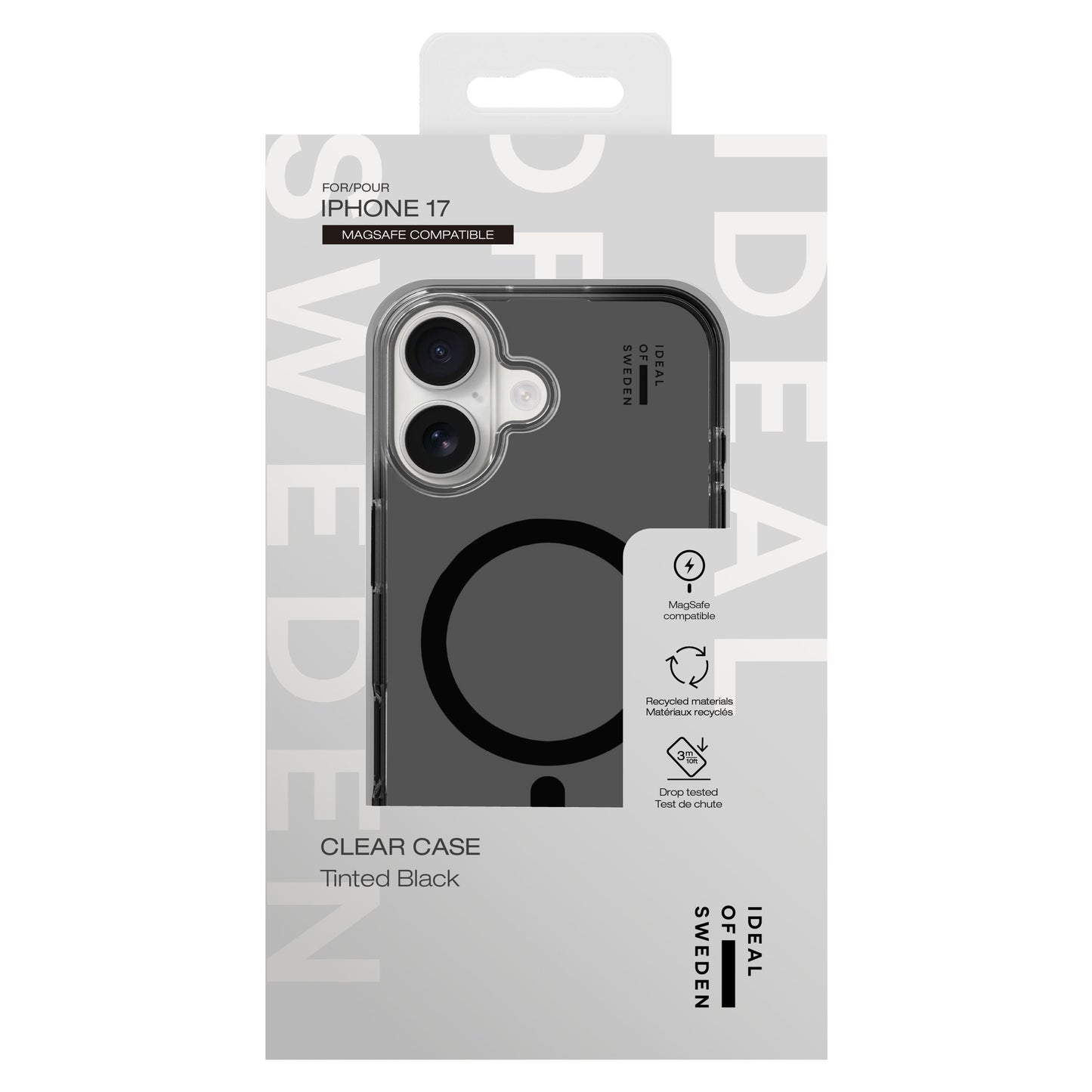 IDEAL OF SWEDEN Clear MagSafe Case iPhone 17, sorttonet, sort kameraring, MagSafe-kompatibel, original æske.