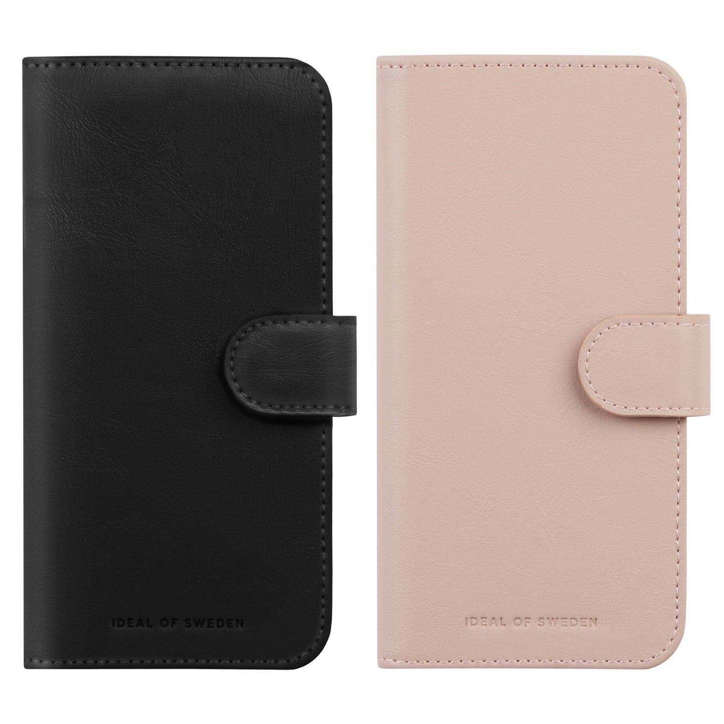 IDEAL OF SWEDEN Magnet Wallet+ til Galaxy S25 i sort og pink med knaplukning, dyrefri materialer, logo nederst.