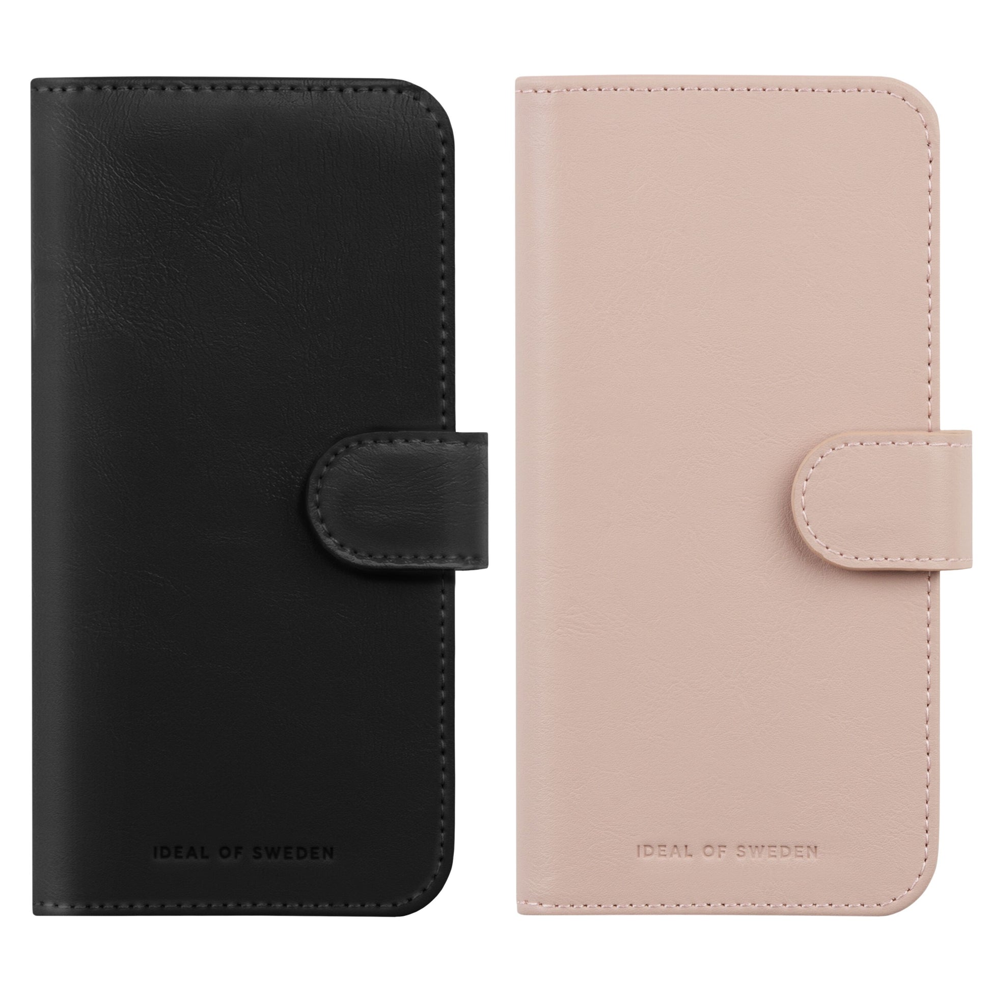 IDEAL OF SWEDEN Magnet Wallet+ til Galaxy S25 i sort og pink med knaplukning, dyrefri materialer, logo nederst.