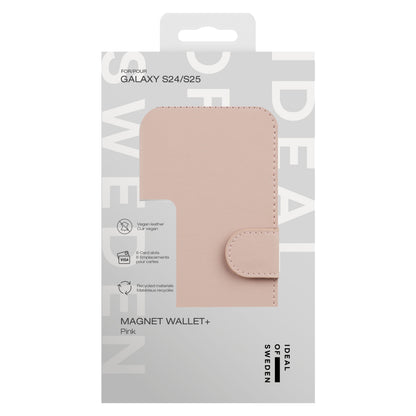 IDEAL OF SWEDEN Magnet Wallet+ pungcover til Galaxy S25 pink, dyrefri genanvendte materialer, kortlommer, magnetlukning.