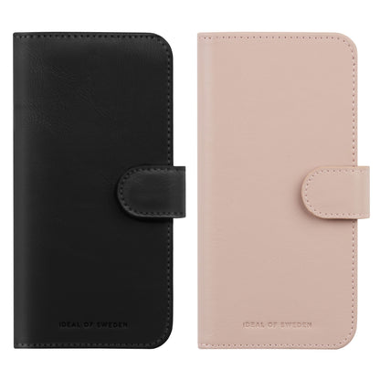 Magnet Wallet+ cover til Samsung Galaxy S26 i sort og pink med magnetisk knaplukning og IDEAL OF SWEDEN-logo.