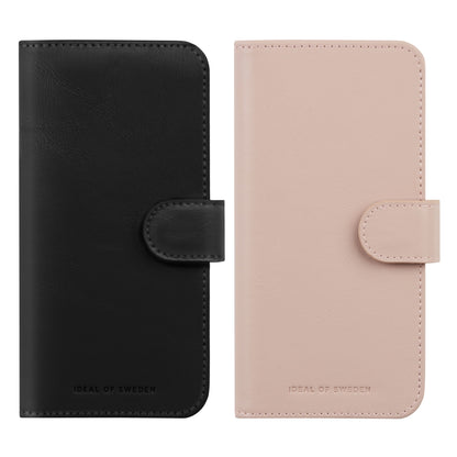 Magnet Wallet+ cover til Galaxy S26 Ultra i sort og pink med magnetlukning, præget logo nederst.