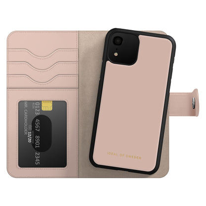 IDEAL OF SWEDEN Magnet Wallet+ pink iPhone 11/XR cover med kortholdere, ID-vindue og guldfarvet logo.