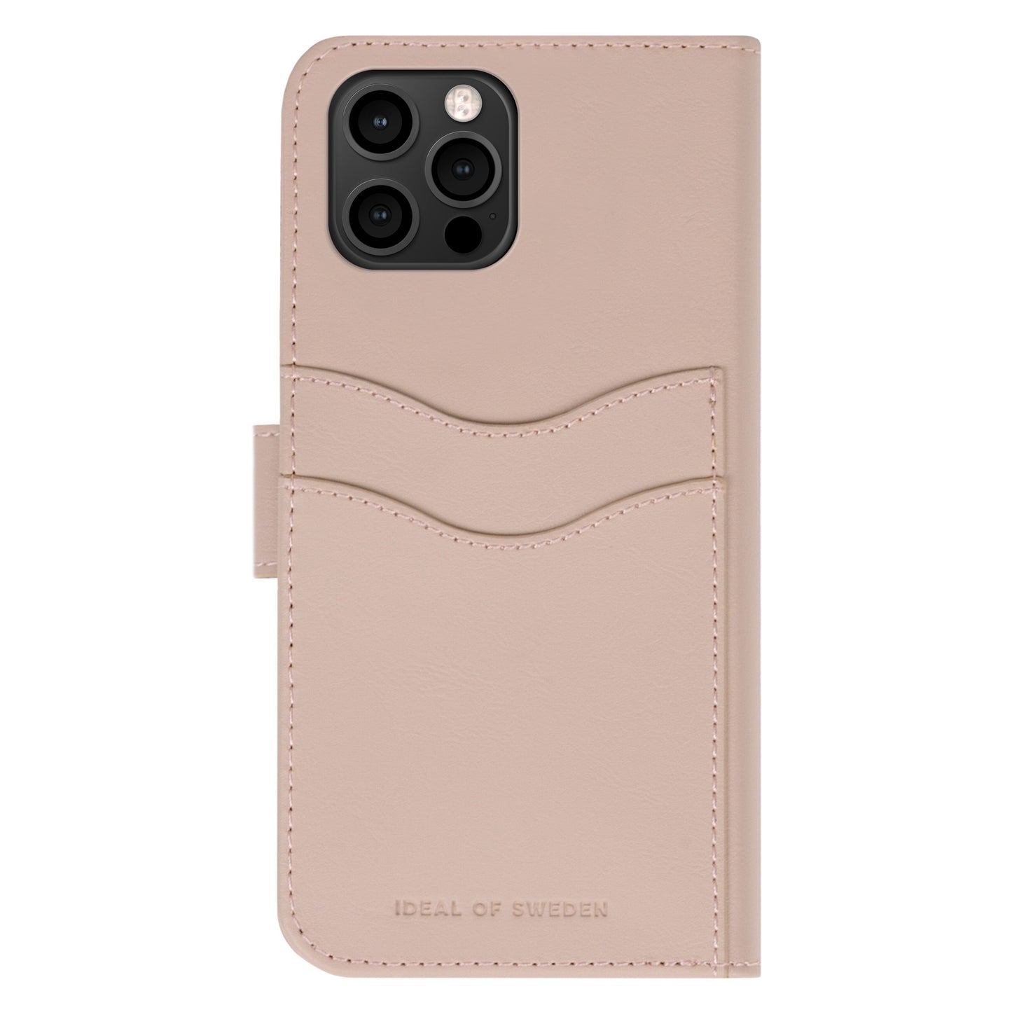 IDEAL OF SWEDEN Magnet Wallet+ pink wallet-cover til iPhone 12/12 Pro med kortlommer, kamerahul og logo nederst.