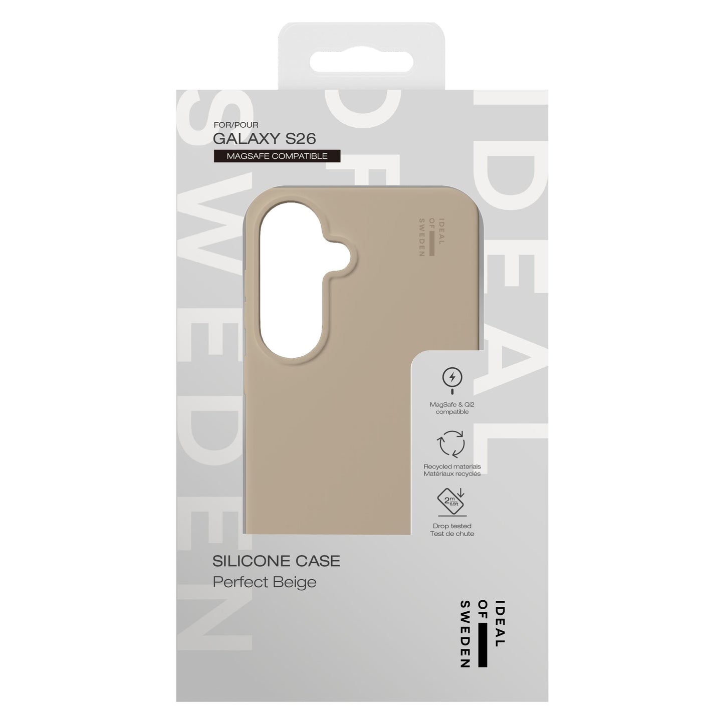 IDEAL OF SWEDEN silikone MagSafe cover Perfect Beige til Galaxy S26 i æske med MagSafe og dropbeskyttelse.