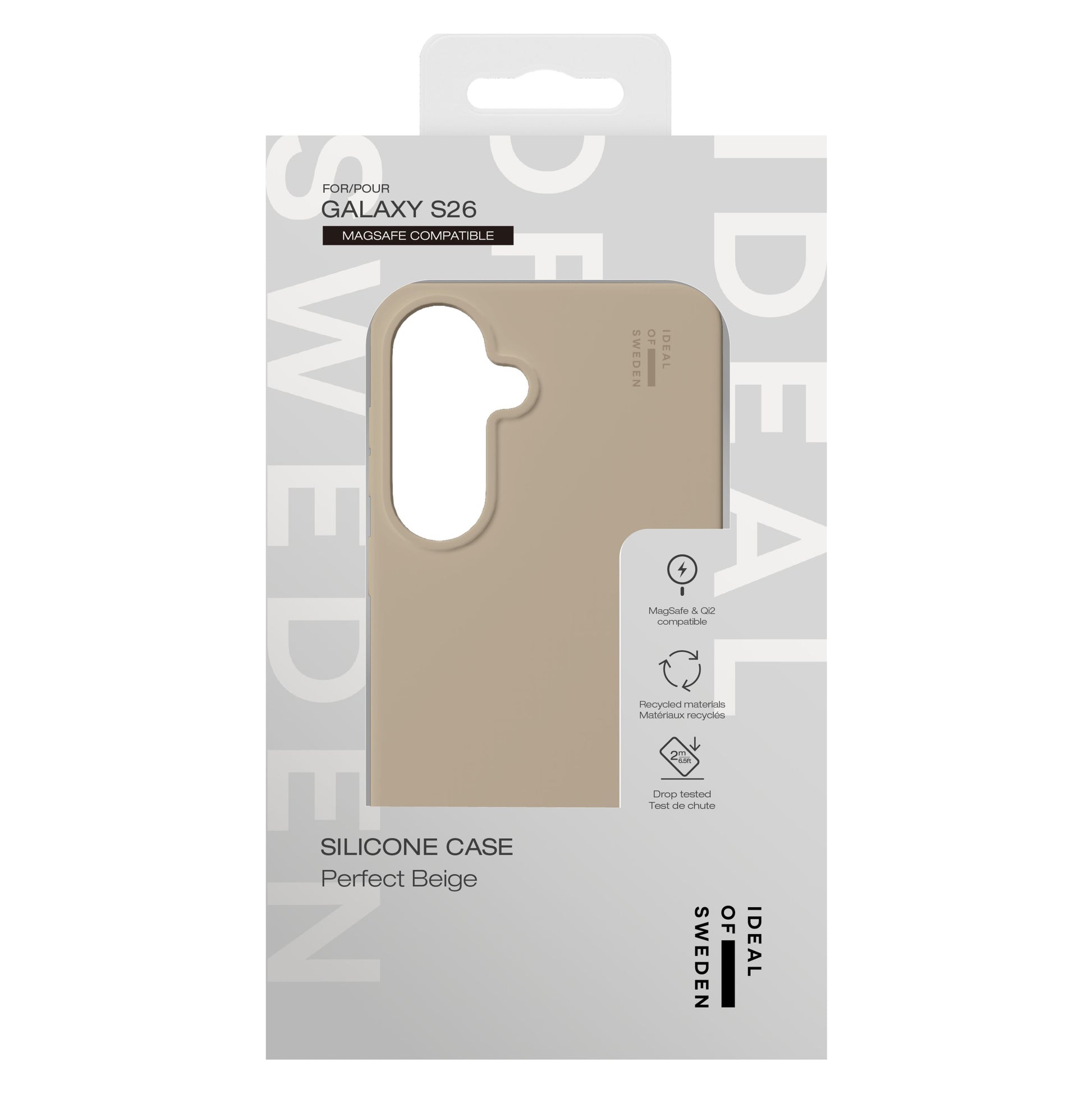 IDEAL OF SWEDEN silikone MagSafe cover Perfect Beige til Galaxy S26 i æske med MagSafe og dropbeskyttelse.