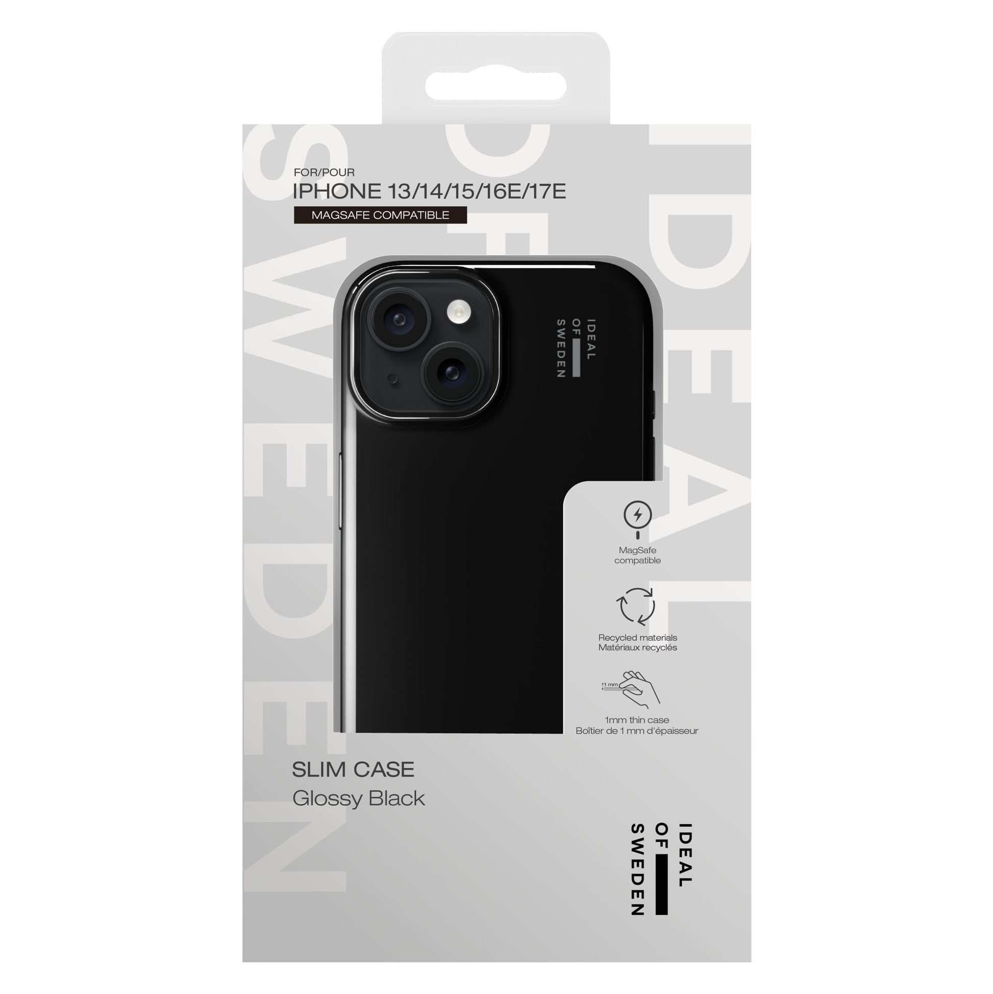 IDEAL OF SWEDEN Slim MagSafe Cover i Glossy Sort til iPhone 13-17, genanvendt polycarbonat, tyndt design.