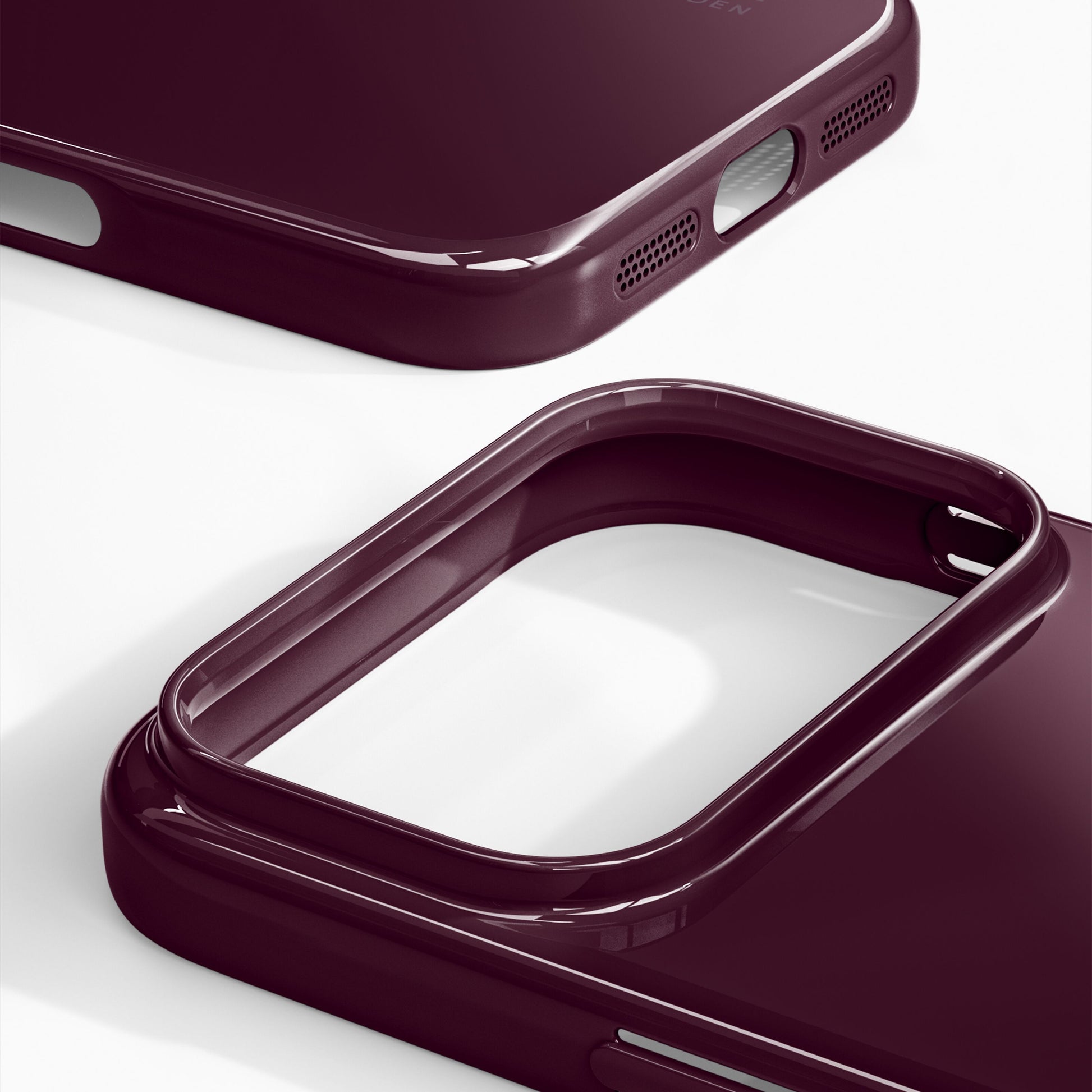 Slim MagSafe Cover til iPhone 17 Pro i Glossy Cherry med præcise udskæringer til opladerport, højtalere og kamera.