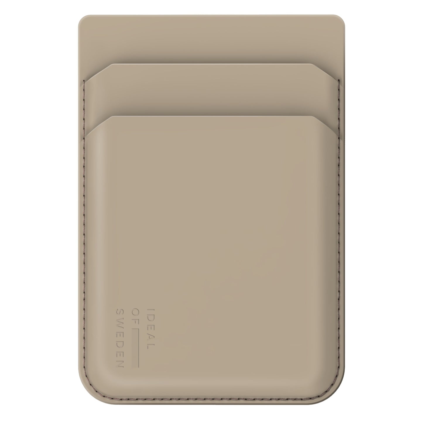 IDEAL OF SWEDEN magnetisk kortholder beige med MagSafe, synlige sømme langs kanten og Ideal Of Sweden-tekst.