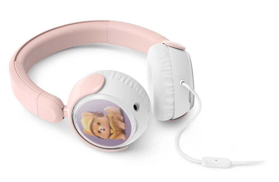 Philips TAK4206 trådløse on-ear børnehovedtelefoner rosa, bjørnemotiv på ørekop, mikrofon, volumenbegrænsning 85 dB.