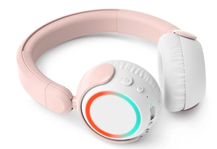 Philips børne-hovedtelefoner TAK4206 trådløs rosa, lysende ørekopper, LED-ring rød/grøn/blå, polstrede puder, 85 dB max.