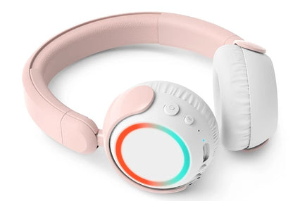 Philips børne-hovedtelefoner TAK4206 trådløs rosa, lysende ørekopper, LED-ring rød/grøn/blå, polstrede puder, 85 dB max.