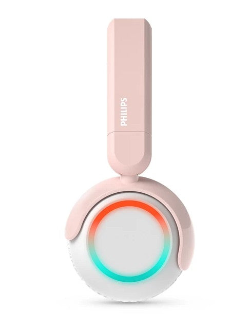 Philips børnehovedtelefoner TAK4206 trådløse rosa, lysende ørekopper blå/rød, volumenbegrænsning 85 dB.