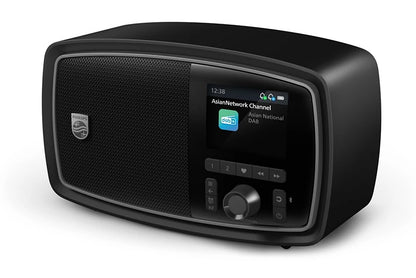 Philips The Janet sort bærbar retroradio med DAB+, FM, Bluetooth 5.4, digitalt display og stor rund drejeknap.