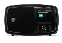 Philips The Janet bærbar retroradio sort med DAB+, Bluetooth 5.4, kontrolknapper, display AsianNetwork 12:38, venstre grill.