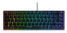 Deltaco RGB-gamingtastatur med nordisk layout, mini 60 design og regnbue baggrundsbelysning, set fra ovn.