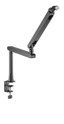Deltaco lavprofil mikrofonarm sort med to led, justerbar bordklemme og kabelholder til montering ved skrivebordskant.