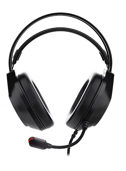 Deltaco RGB Stereo Gaming Headset Sort, sort over-ear, rød mikrofonspids, justerbar hovedbøjle.