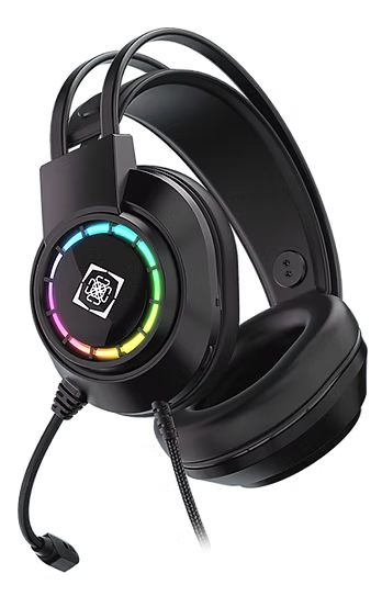 Deltaco RGB Stereo Gaming Headset Sort med polstret hovedbøjle, hurtig mikrofon, runde ørekopper og flerfarvet LED-lys.