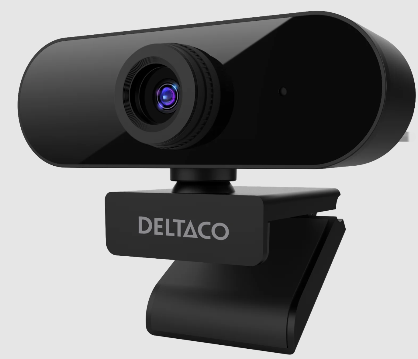 Deltaco webkamera sort, Full HD, vidvinkel linse, clip-on mount, USB-A tilslutning.
