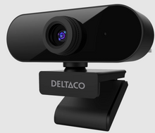 Deltaco webkamera sort, Full HD, vidvinkel linse, clip-on mount, USB-A tilslutning.