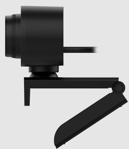 Deltaco Webkamera Full HD sort, cylindrisk design, justerbart hængselstativ, USB-A kabel bagpå, vist profil.