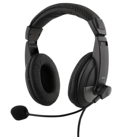 Deltaco USB-C Office Headset sort over-ear med polstrede ørepuder, justerbar bøjle og fleksibel venstremikrofon.