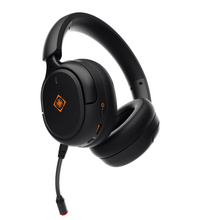Deltaco Gaming DH330 trådløst sort over-ear headset med polstret bøjle, hurtig mikrofon og orange detaljer på ørekopper.